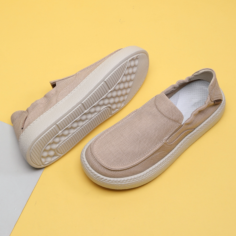宽脚帆布鞋高级感男款2026新款夏透气发泡软厚底休闲一脚蹬乐福鞋