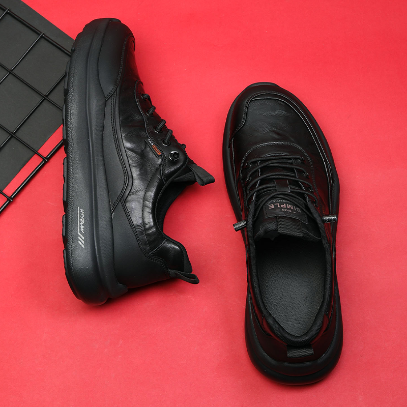 发泡厚软底头层牛皮运动皮鞋