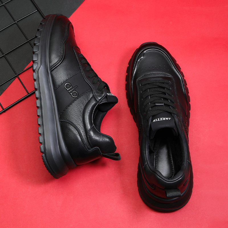 棉皮鞋男款2026新款冬季厚底发泡软底黑色运动皮鞋休闲真皮男鞋