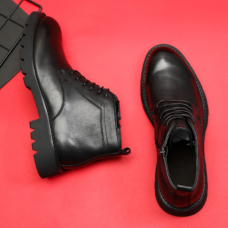 头层牛皮橡胶厚底马丁靴