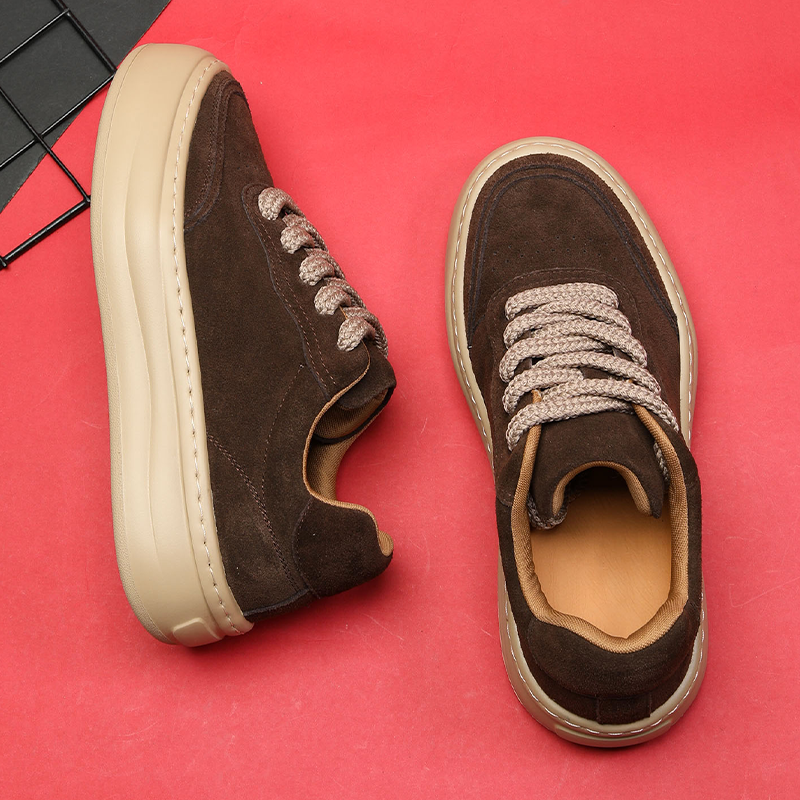 反绒真皮发泡厚底增高板鞋