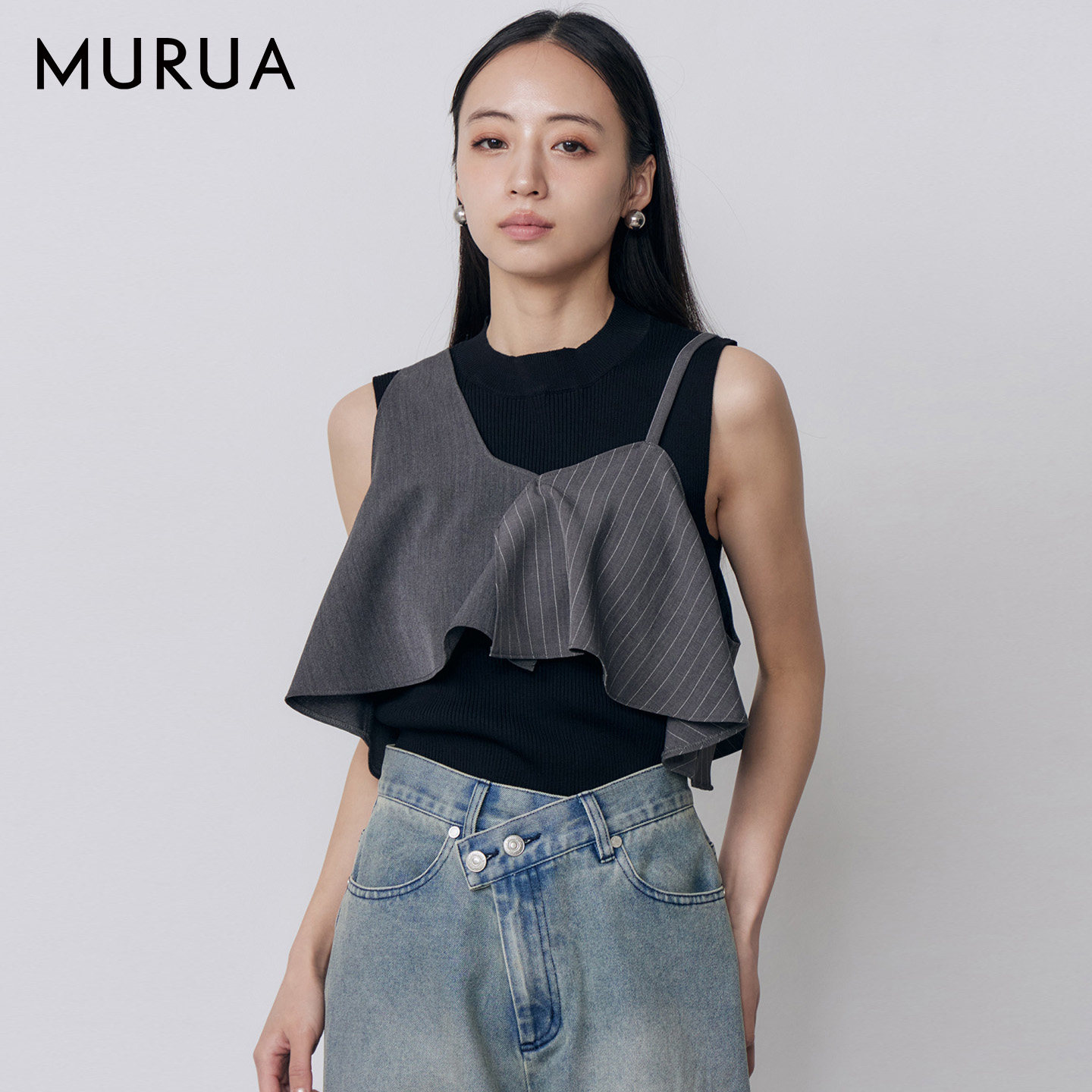 MURUA26夏季新品条纹抹胸吊带修身上衣针织背心两件套0126326053