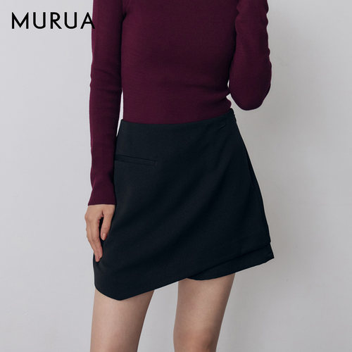 MURUA26秋日系格纹裙裤柔软百搭舒适半身裙不对称下摆假两件短裙