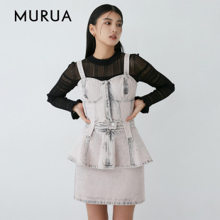 MURUA2025年春季 复古做旧风后背松紧牛仔吊带胸衣0125104054 新品