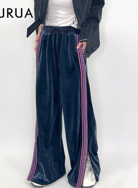 MURUA2024冬季新品宽松休闲轻奢气质感丝绒运动长裤女0124407900