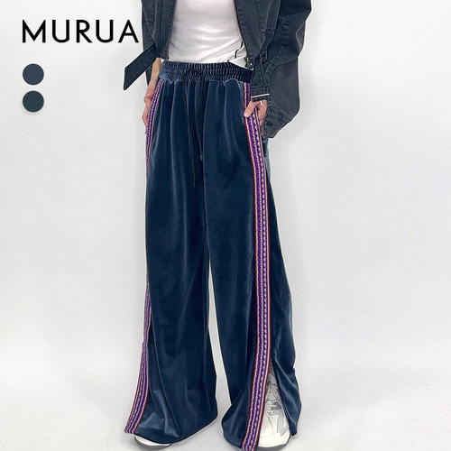 MURUA2024冬季新品宽松休闲轻奢气质感丝绒运动长裤女0124407900
