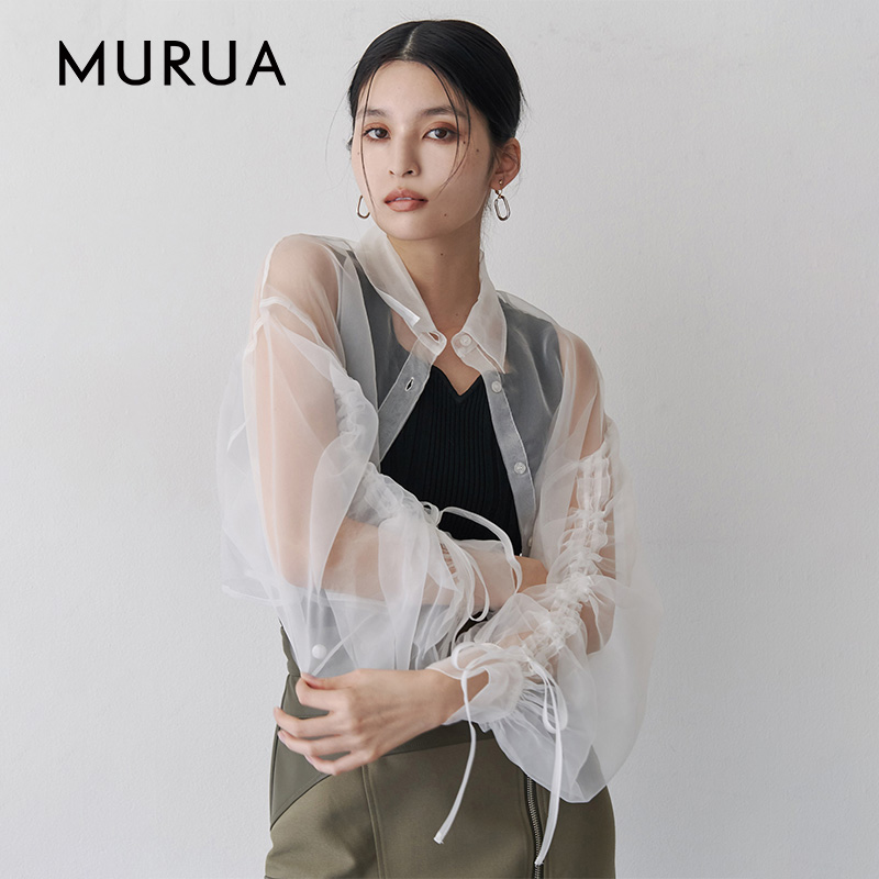 MURUA2025春季夏季新款袖子抽繩半透薄款寬松襯衫開衫0125204002
