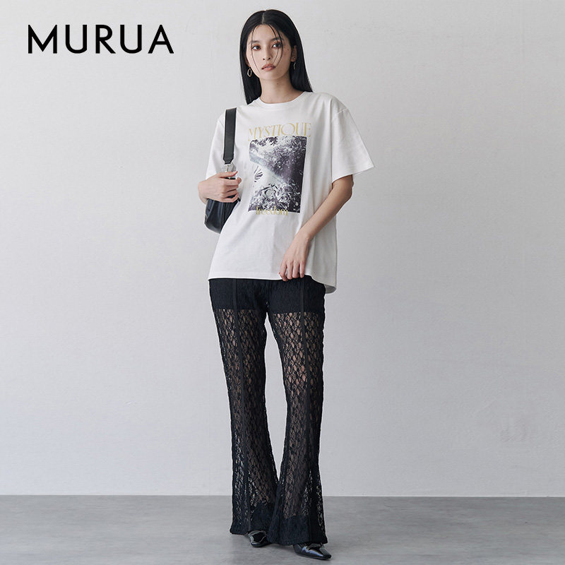 MURUA2025年新品时尚百搭显瘦蕾丝喇叭裤微喇裤休闲裤0125207002