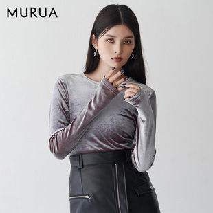 打底衫 MURUA25秋季 叠穿偏光丝绒圆领长袖 简约修身 0125527051 新品