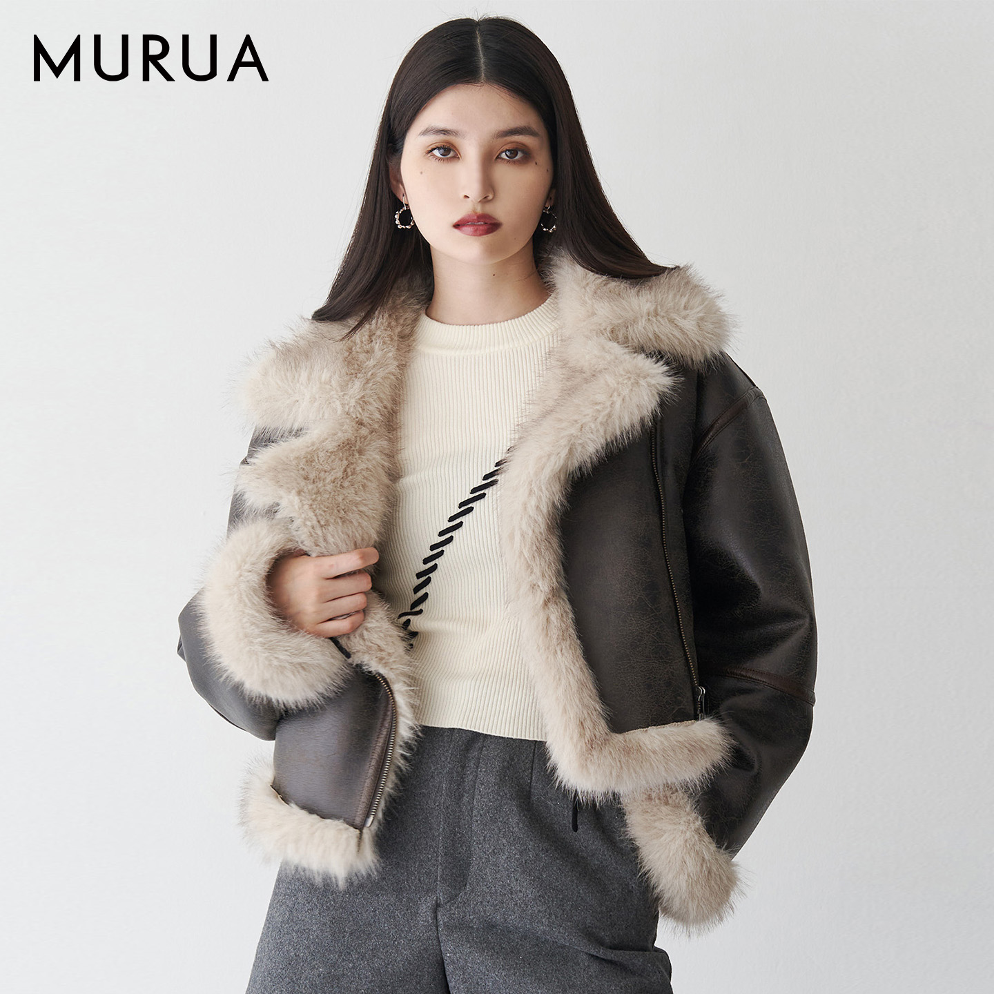 MURUA25秋冬新品PU皮机车夹克女