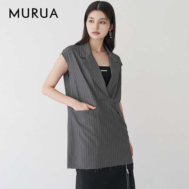 MURUA25夏季通勤无袖毛边西装衬衫领连衣裙两件套0125303055
