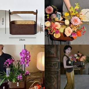 双层油画蝴蝶蓝竹编圆形鲜花花篮水果花篮月饼盒竹篮子礼品盒果篮