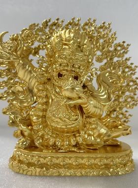 黑袍金刚/玛哈嘎拉/大黑天/噶举大黑天/二臂大黑天/16cm贴金摆件