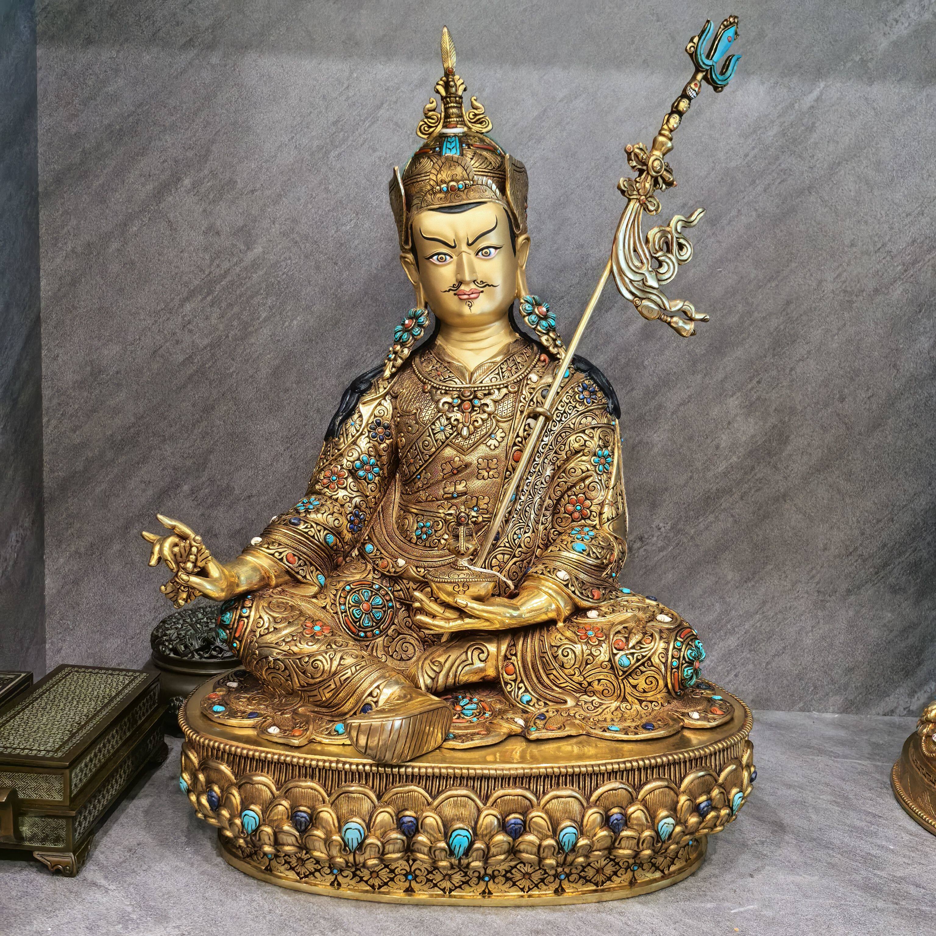 莲师/莲花生大士/莲花生/莲花生大师/莲花生/48cm尼泊尔鎏金佛像