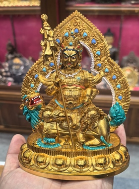 财宝天王/毗沙门/财宝大将/多闻天王/15cm金铜佛像护法财神摆件