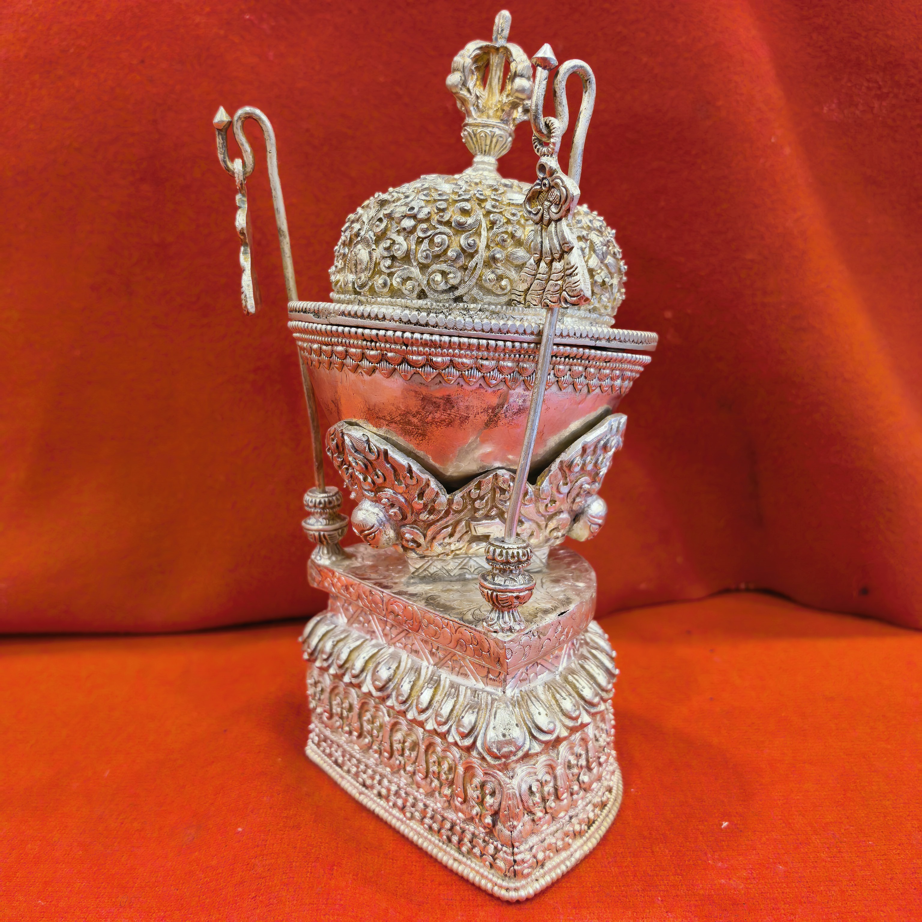 小托巴/拖把碗/藏传工艺品/19.5cm白铜佛堂供奉供酒摆件
