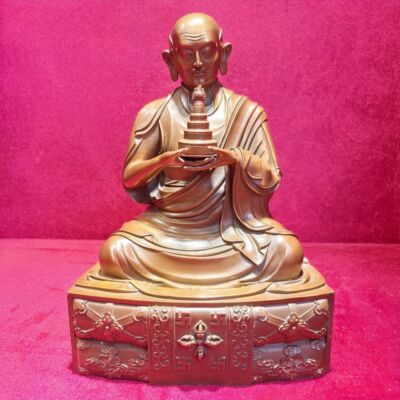 雷必喜饶/阿底峡/仲敦巴/19.5cm紫铜佛像/噶当三尊/佛堂供奉摆件