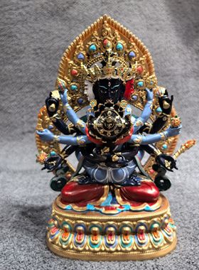 密集金刚/登巧/12cm彩绘红铜藏传密宗佛像佛堂摆件大威德/胜乐