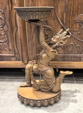 供灯/龙女供灯/藏传酥油灯座/供佛灯/蜡烛台/酥油灯底座/30cm红铜