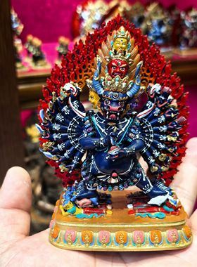 佛堂摆件梵天紫铜彩绘本尊大威德