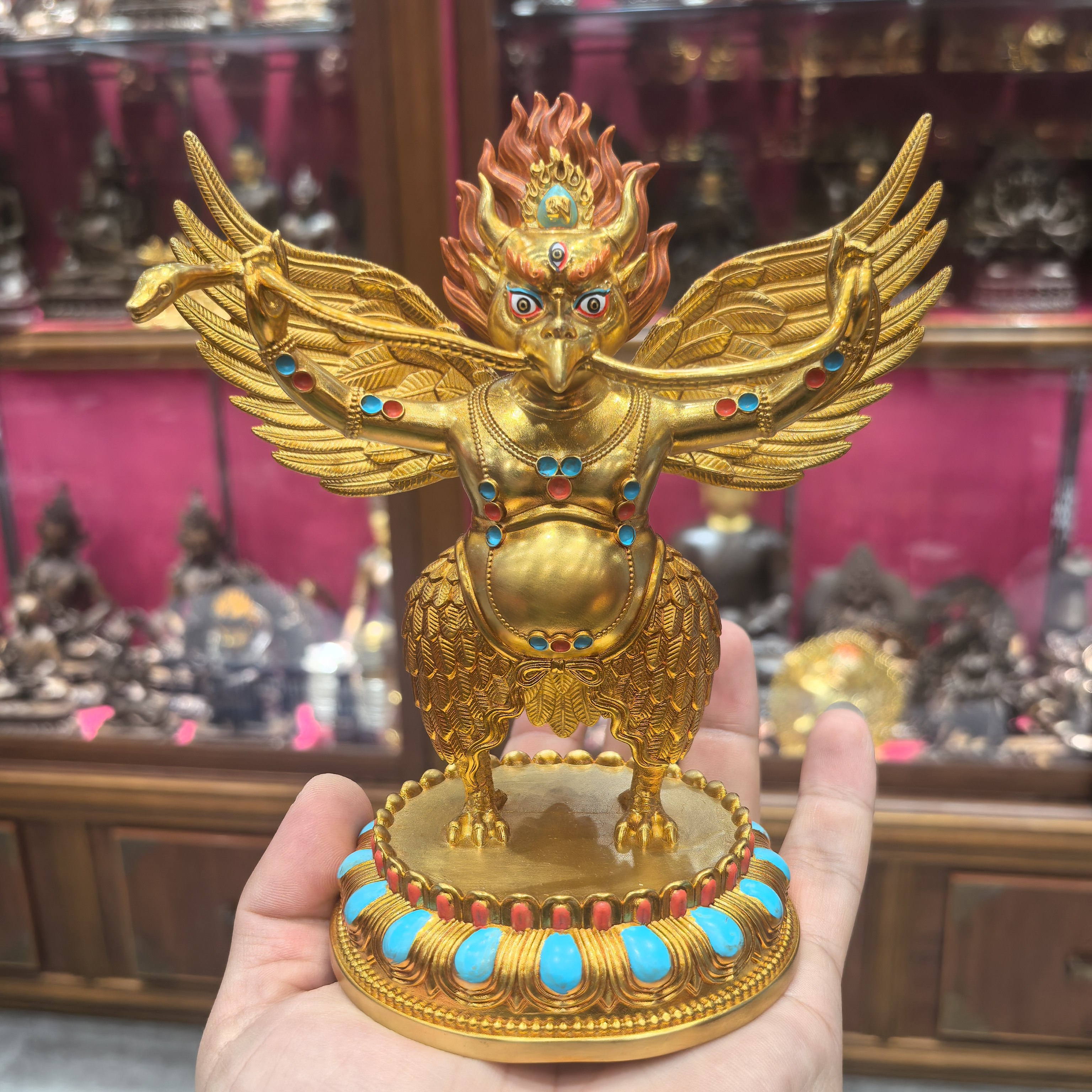 大鹏金翅鸟/大鹏鸟/迦楼罗/15cm金铜佛像梵天藏传佛堂供奉摆件
