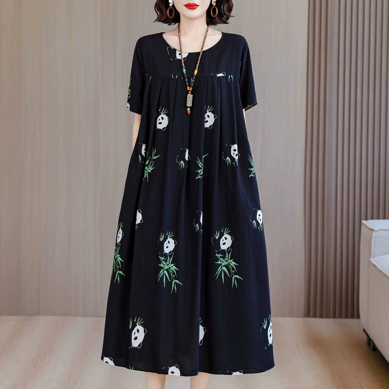 高品质夏季年轻款女士棉绸连衣裙加肥大码宽松年轻妈妈家居服