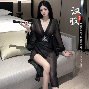 古风汉服性感睡衣古代妃子透视睡裙纯欲免脱超仙宫廷装长裙战袍服