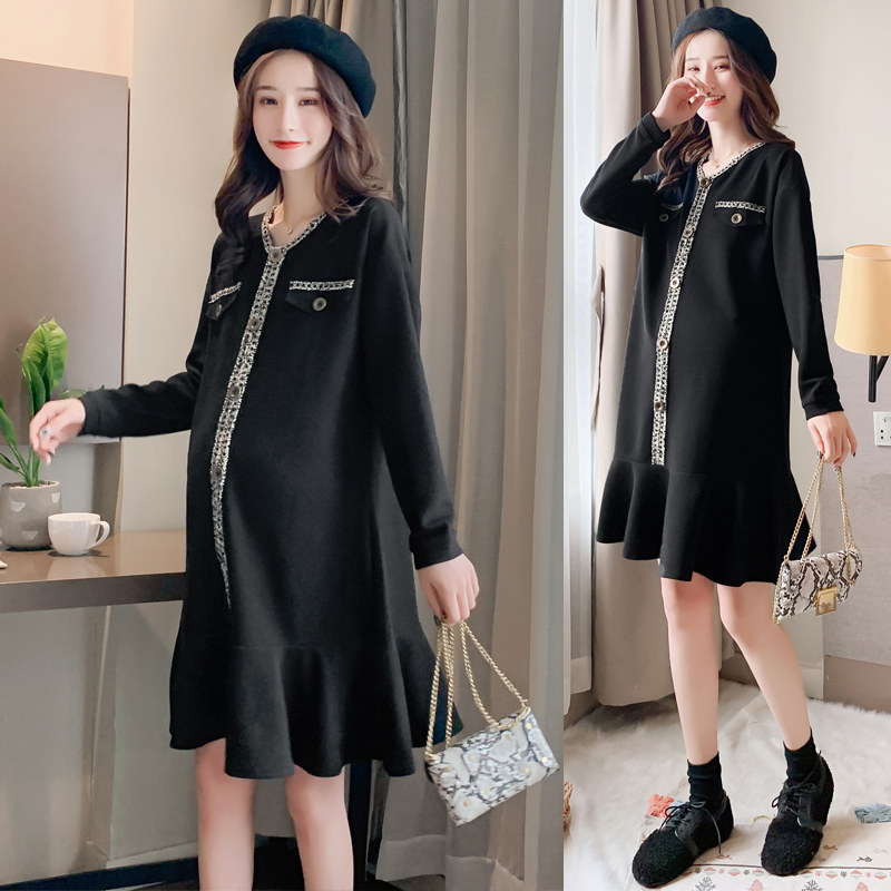 小香风时尚孕妇连衣裙春秋款哺乳裙子打底上衣宽松2020秋冬装套装