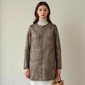 麂皮绒中长款 外贸原单女春夏季 新款 气质圆领百搭风衣纯色宽松外套