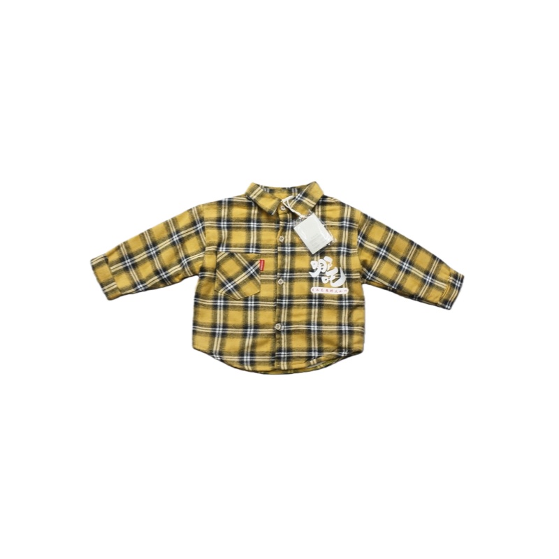复古格纹长袖衬衫男童翻领加绒