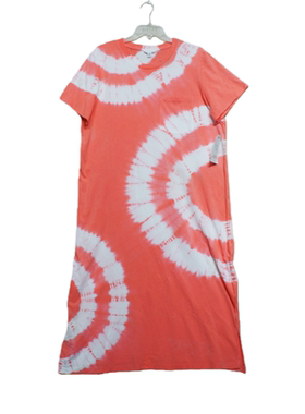 欧美风纯棉短袖扎染T恤女夏圆领宽松大码橙色螺旋纹T恤裙外贸原单