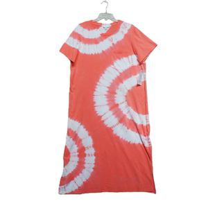 欧美风纯棉短袖扎染T恤女夏圆领宽松大码橙色螺旋纹T恤裙外贸原单