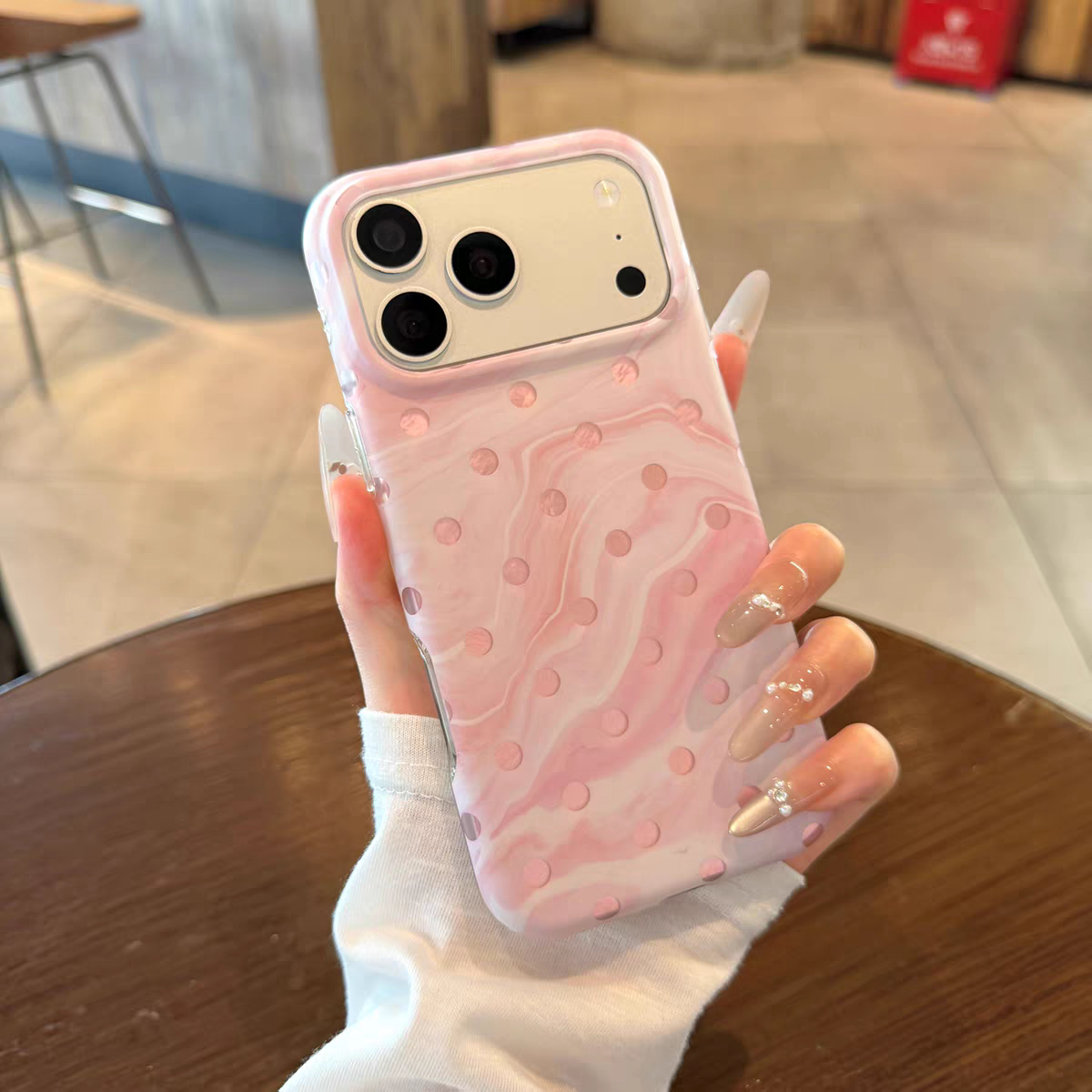 新款支点适用苹果18promax手机壳粉色大理石波点360度旋转支架iPhone17promax网红16pro防摔16P