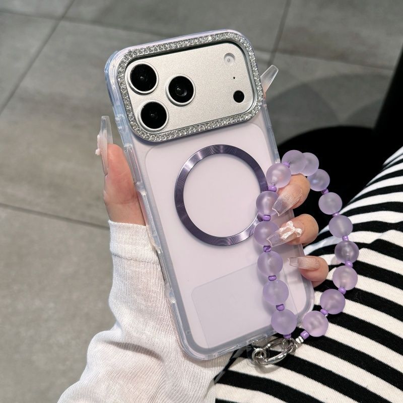 圆边镶钻镜框高级感磁吸适用苹果17proMax新款16proMax手机壳iPhone15半透女款14plus保护套13大孔气囊防摔