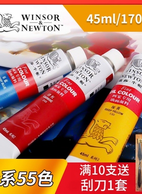 温莎牛顿油画颜料套装画家专用初学者儿童美术绘画单支管状油彩颜料白色金色黑色钛白颜色55色170ml/45ml