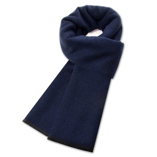 定制logo男士羊毛混纺藏青纯色围巾秋冬季保暖百搭围脖年轻人年会