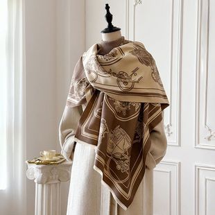 定制logo冬季新款欧美马车图案仿羊绒围巾女加厚保暖披肩保暖围脖