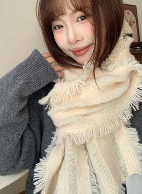 定制logo含羊毛纯色针织围巾女秋冬出行保暖防寒百搭围脖软糯披肩