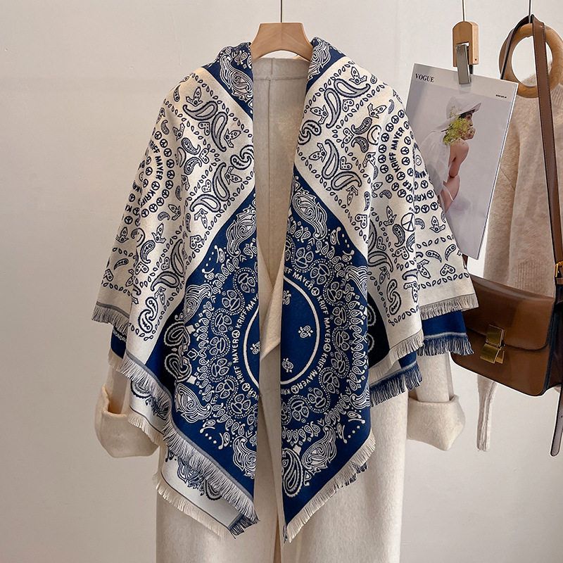 定制logo复古经典款气质围巾女仿羊绒大方巾百搭印花披肩护颈
