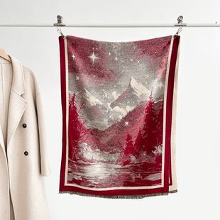 定制logo新款秋冬中国风复古风景仿羊绒围巾女高级气质围巾披肩