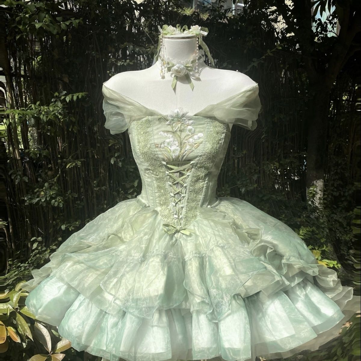 绿色芭蕾风古早感lolita裙汉服套装