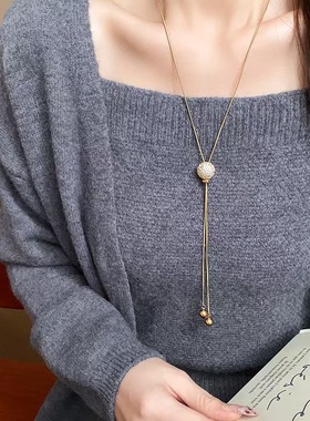 圆球吊坠串珠毛衣链女长款流苏时尚轻奢高级感项链简约配饰挂件链