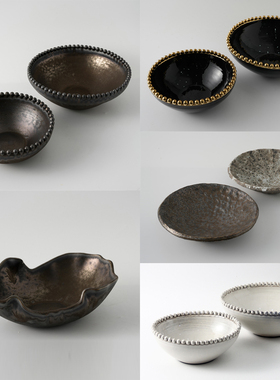 创意陶瓷钉珠碗形果盘摆件饰品