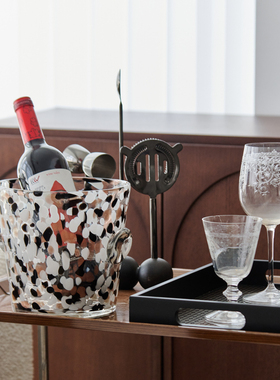 玻璃波点豹纹冰桶摆件花瓶装饰