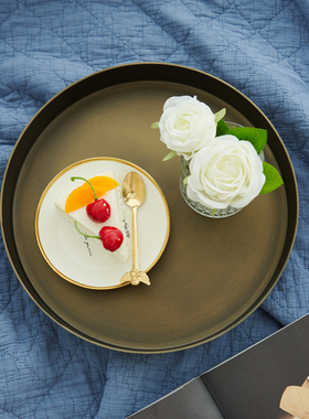 极简铝制高级感进口圆形托盘摆件