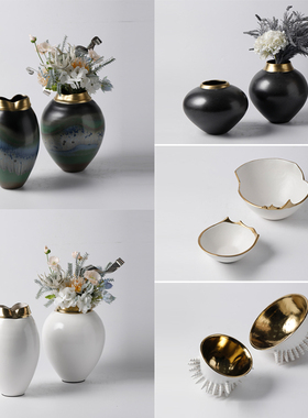 现代简约新中式陶瓷花瓶果盘摆件