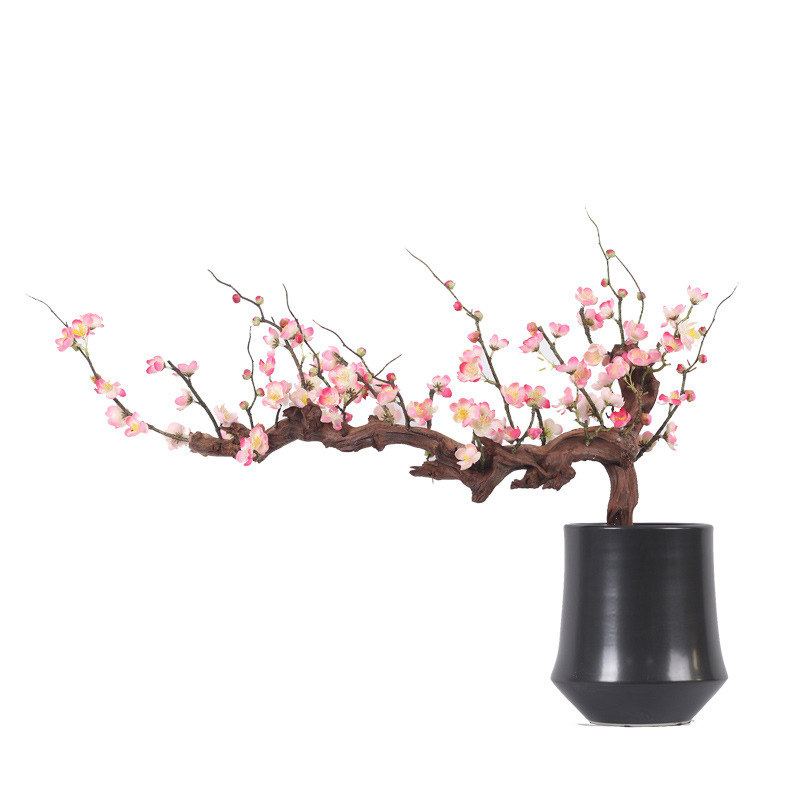 新中式仿真梅花盆栽花艺造景摆件