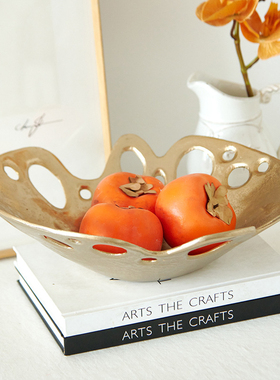 进口铝制金银镂空不规则果盘器皿