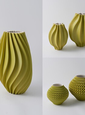 现代简约3D打印陶瓷果绿色花器艺术摆件客厅茶几电视柜花瓶装饰品