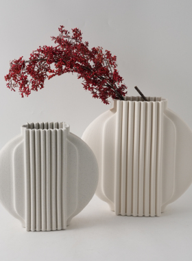 3D打印白色扁圆形陶瓷花瓶摆件